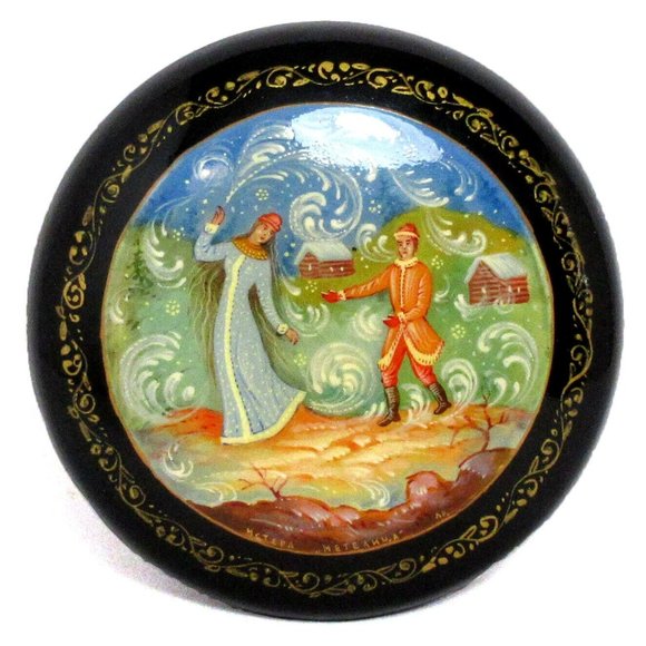 Vtg 1974 Mstera Lacquer Russian Trinket Box Metelitsa Handcrafted USSR w/ Papers - Picture 5 of 8